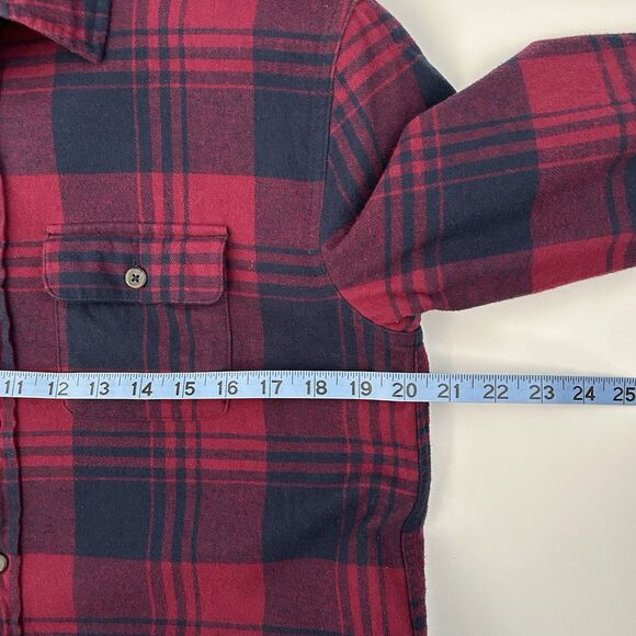 J Crew Crewcuts Boys Sz 14 Flannel Sherpa Lined Jacket Plaid Shacket Navy Red - Picture 7 of 13
